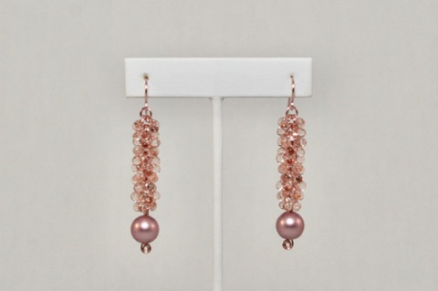 Shaggy Pearl Earrings in Rose and Rose Gold Enameled Copper